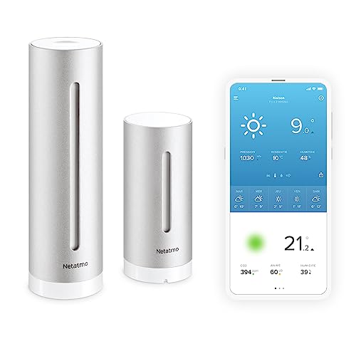 Netatmo Smarte Wetterstation - WLAN, Funk, Innen- und Außensensor, Wettervorhersage, Amazon Alexa & Apple HomeKit, Hygrometer, Luftqualität, NWS01-EC, Schwarz