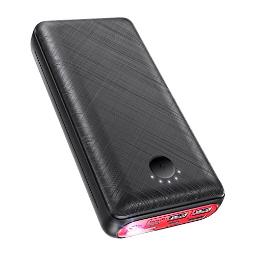 JIGA Power Bank 30000mAh Externer Akku Tragbares Ladegerät USB C Powerbank mit Taschenlampe, 3 Eingängen und 4 Ausgängen Handy Ladegerät Akku Kompatibel mit iPhone, Samsung, Huawei, iPad usw
