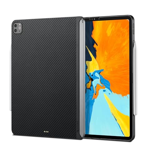 PITAKA Hülle für iPad Pro 12.9 Zoll 2022/2021 Magnetische Schutzhülle Kompatibel mit Magic Keyboard Ultradünn Tablet Hülle aus Aramidfaser [MagEZ Case 2] Schwarz/Grau