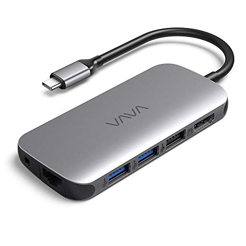 VAVA USB C Hub 9-in-1 60W Power Delivery 2 USB 3.0,4K HDMI,RJ45Ethernet,SD/TF Kartenleser,PD Ladeanschluss,3.5mm Audio Port für MacBook/Pro/Air Google Chromebook Pixelbook und andere USB C Geräte