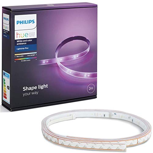 Philips Hue LightStrip+ Basis Set (ohne Bridge), 2m, flexibel erweiterbar, dimmbar, bis zu 16 Millionen Farben, steuerbar via App, kompatibel mit Amazon Alexa (Echo, Echo Dot)