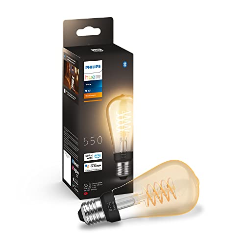 Philips Hue White Filament E27 ST64 Edison 550lm, dimmbar, warmweißes Licht, steuerbar via App, kompatibel mit Amazon Alexa (Echo, Echo Dot)