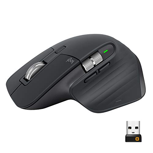 Logitech MX Master 3 Kabellose Maus, Bluetooth und 2.4 GHz Verbindung via USB-Empfänger, 4000 DPI Sensor, Ultra-schnelles Scrollen, Für alle Oberflächen, 7 Tasten, PC/Mac/iPadOS - Dunkelgrau