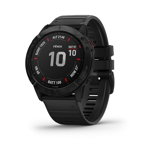 Garmin fenix 6X PRO – GPS-Multisport-Smartwatch mit 1,4 Zoll Display, vorinstallierten Europakarten, Garmin Music und Garmin Pay. Wasserdicht bis 10 ATM und bis zu 21 Tage Akkulaufzeit, Schwarz