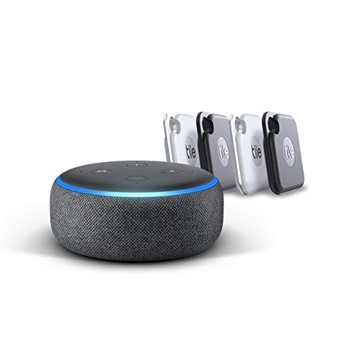 Tile Pro (2020) - 4 er Pack + Echo Dot (3. Gen.) Intelligenter Lautsprecher mit Alexa, Anthrazit Stoff