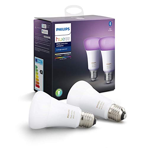 Philips Hue White & Color Ambiance E27 LED Lampe Doppelpack, dimmbar, bis zu 16 Millionen Farben, steuerbar via App, kompatibel mit Amazon Alexa (Echo, Echo Dot)