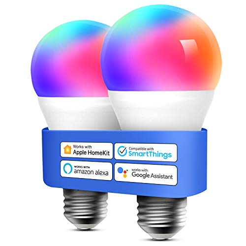Smart WLAN Glühbirne funktioniert mit Apple HomeKit, Meross Wifi Lampe LED Mehrfarbige Dimmbare Glühbirne kompatibel mit Siri, Alexa, Google Home und SmartThings, E27 Warmweiß, 2 Stücke
