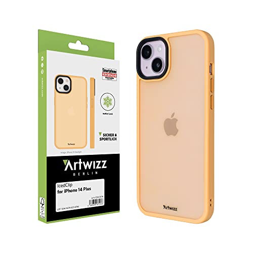 Artwizz IcedClip kompatibel mit iPhone 14 Plus - Mattes Vereistes Design, Rückseite mit Soft-Touch-Beschichtung, Tiger-Orange