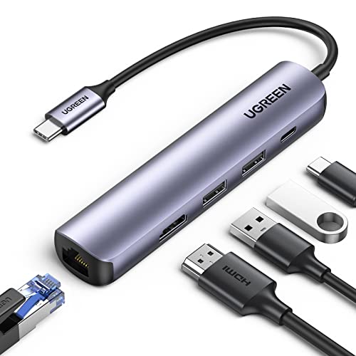 UGREEN USB C Hub Ethernet HDMI USB C Dock mit 100W PD, 4K HDMI, RJ45, 2 USB 3.0 USB C Adapter kompatibel mit Surface Pro, MacBook Pro/Air, iPad Pro/Air, Galaxy tab S8/S7, Galaxy S22/S21 usw.