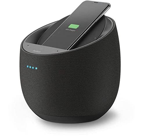 Belkin SoundForm Elite Hi-Fi Smart Speaker mit drahtlosem Ladegerät (sprachgesteuerter Bluetooth-Lautsprecher mit Amazon Alexa, Tontechnik von Devialet, geeignet für AirPlay2) – Schwarz