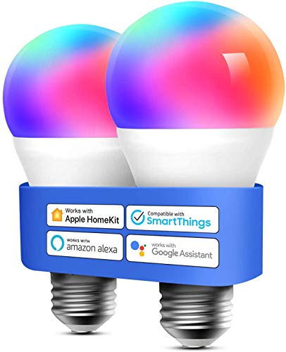 Smart WLAN Glühbirne funktioniert mit Apple HomeKit, Meross Wifi Lampe LED Mehrfarbige Dimmbare Glühbirne kompatibel mit Siri, Alexa, Google Home und SmartThings, E27 Warmweiß, 2 Stücke