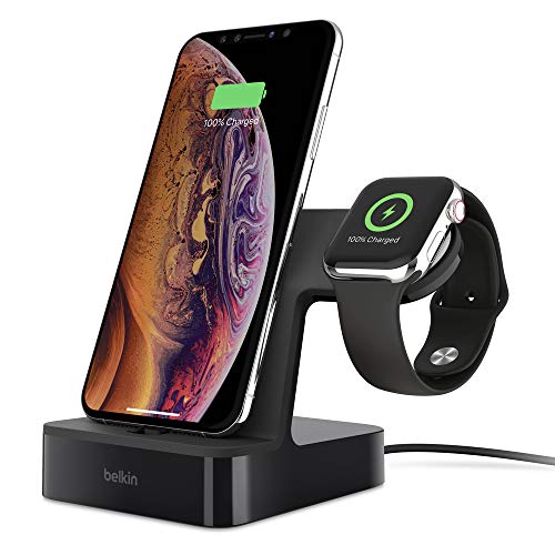 Belkin PowerHouse Ladestation für die Apple Watch und das iPhone (iPhone Ladestation für iPhone 12, 12 Pro, 12 Pro Max, 12 mini und ältere Modelle, Apple Watch Series SE, 6, 5, 4, 3, 2, 1) - Schwarz