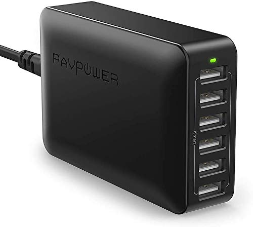 RAVPower USB Ladegerät 6-Port 60W USB Ladestation Mehrfach mit iSmart Technologie für iPhone 11/12 Pro Max XS XR, iPad Air Pro, Galaxy S9 S8 Plus, LG, Huawei, HTC, Smartphones, Tablets, MP3 usw
