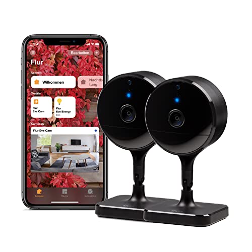 Eve Cam 2er Pack - Smarte Innenkamera, 100% Privatsphäre, HomeKit Secure Video, Mitteilung auf iPhone, iPad, Apple Watch, Bewegungsmelder, Mikro & Speaker, Mensch/Tier-Erkennung