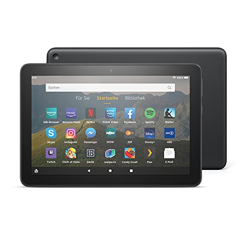 Fire HD 8-Tablet, 8-Zoll-HD-Display, 32 GB, Schwarz, Mit Werbung, für Unterhaltung unterwegs (2020).