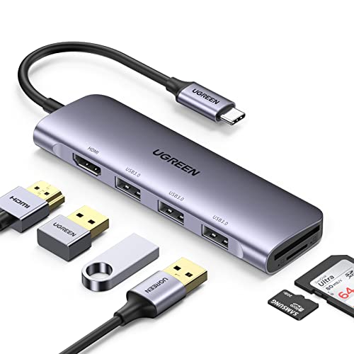 UGREEN USB C Hub, 6 in 1 USB C Adapter mit 4K HDMI Ausgang, SD/TF Kartenleser, 3 USB C 3.0 Ports, kompatibel mit MacBook Pro/Air, Surface, iPad, Galaxy Tab und mehr Typ C Geräten