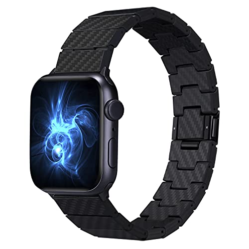 pitaka Carbon Armband kompatibel mit Apple Watch Series 7/6/SE/5/4/3/2/1 42mm/44mm/45mm, 100% aus Kohlefaser, Einstellbares Uhrenarmband, Ersatzarmband mit magnetischem Verschluss, Modern