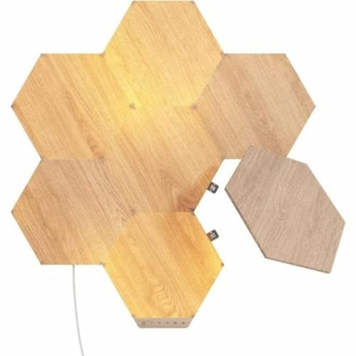 Nanoleaf Elements Hexagon Starter Kit, 7 Smarten Holzoptik LED Panels - Modulare Dimmbare WLAN Wandleuchte Innen, Musik Sync, Funktioniert mit Alexa Google Apple, Deko Wohnzimmer Schlafzimmer Büro