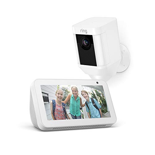 Ring Spotlight Cam Battery, Weiß + Echo Show 5, Weiß, funktioniert mit Alexa