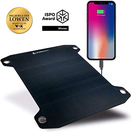 SunnyBAG Leaf PRO | Award-Sieger: Das weltweit stärkste Solar-Panel mit über 7,5 Watt Leistung | Laden mit Solar-Energie | USB-Anschluss | Outdoor-Ladegerät | 24,5x28,5x0,25 cm