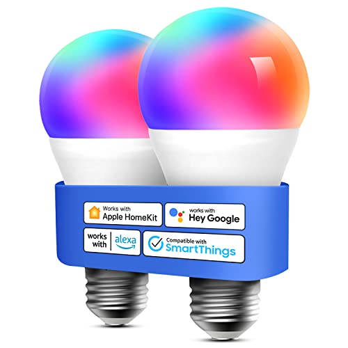 meross Smart WLAN Glühbirne funktioniert mit Apple HomeKit, Wifi Lampe LED Mehrfarbige Dimmbare Glühbirne kompatibel mit Siri, Alexa, Google Home und SmartThings, E27 Warmweiß, 2 Stücke