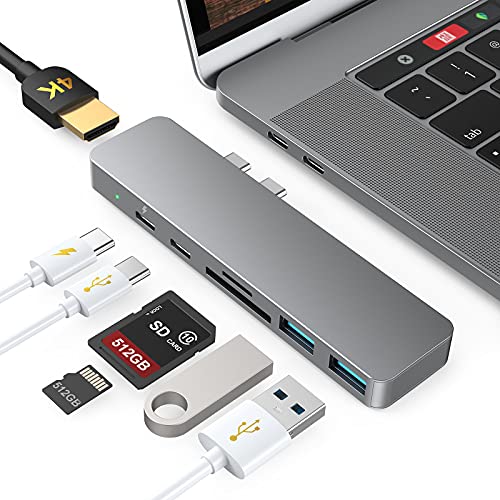USB C Hub für MacBook Pro / Air M1 2020/2019/2018, 7 in 2 USB-C Adapter mit 4K HDMI, Thunderbolt 3 (100W PD), USB-C & 2 USB 3.0, SD/TF Kartenleser, Typ C Dongle für MacBook Pro Air 13