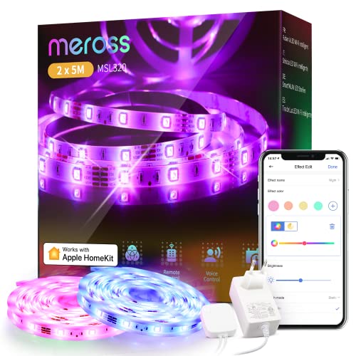 meross WLAN LED Streifen funktioniert mit Apple HomeKit, Smart RGB Strip, 12V IP20 Streifenbeleuchtung, Flexibel DIY Band Arbeiten mit Siri, Alexa und Google, für Weihnachten, Party, 5M x2
