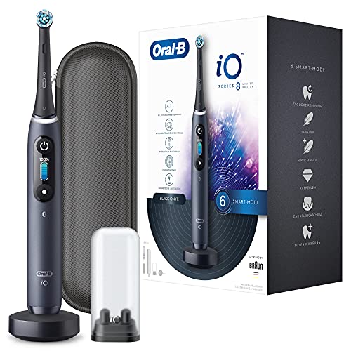 Oral-B iO Series 8 Elektrische Zahnbürste/Electric Toothbrush, 6 Putzmodi für Zahnpflege, Magnet-Technologie, Farbdisplay & Reiseetui, Limited Edition, Geschenk Mann/Frau, black onyx