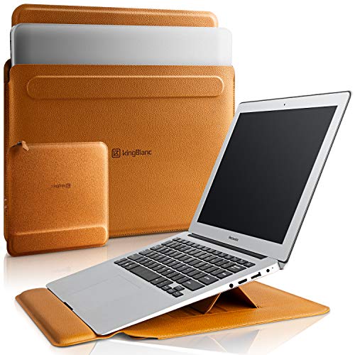 KingBlanc Laptop Hülle Tasche für 13-13.3 Zoll, 3-in1 PU Lederständerhülle mit Stand-Funktion&Handgelenkauflage für MacBook Air/MacBook Pro 13-13,3 Zoll mit kleine Tragetasche (Braun)