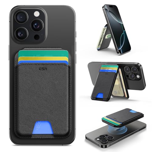 ESR Magnetisches Wallet (HaloLock), kompatibel mit MagSafe Wallet, für Magsafe Geldbörse mit Ständer, für iPhone 16/15/14/13/12-Serie, Nicht für iPhone 13/12 Mini, 5 Kartenhalter,veganes Leder,Schwarz