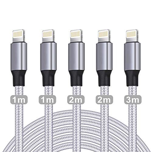 WUYA für iPhone Ladekabel, MFi Zertifiziert Datenkabel für iPhone Kabel(5Pack-1/1/2/2/3m) USB A auf Lightning Kabel Kompatibel mit iPhone 12 11 Pro XS Max XR X 8 Plus 7 Plus 6 Plus 5s SE iPad (Grau)