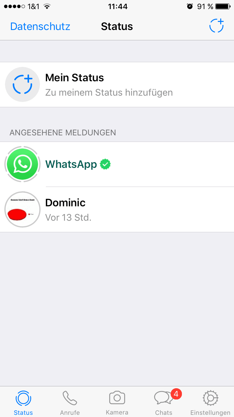 WhatsApp Status (Übersicht) - Screenshot