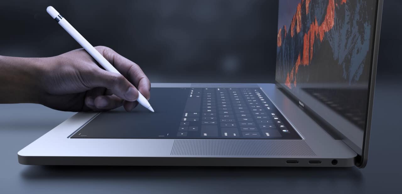 MacBook Pro Concept TouchBar Tastatur (Ansicht Seite mit Apple Pencil) - Design by Daniel Brunsteiner (behance.net)