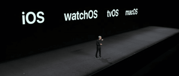 Tim Cook bei der Präsentation von iOS 12, macOS 10.14, watchOS 5 und tvOS 12 auf der WWDC 2018