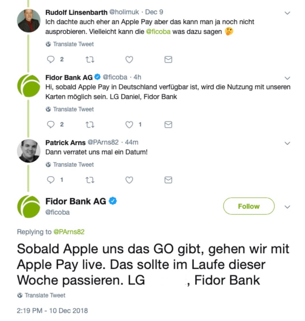 Fidor Apple Pay