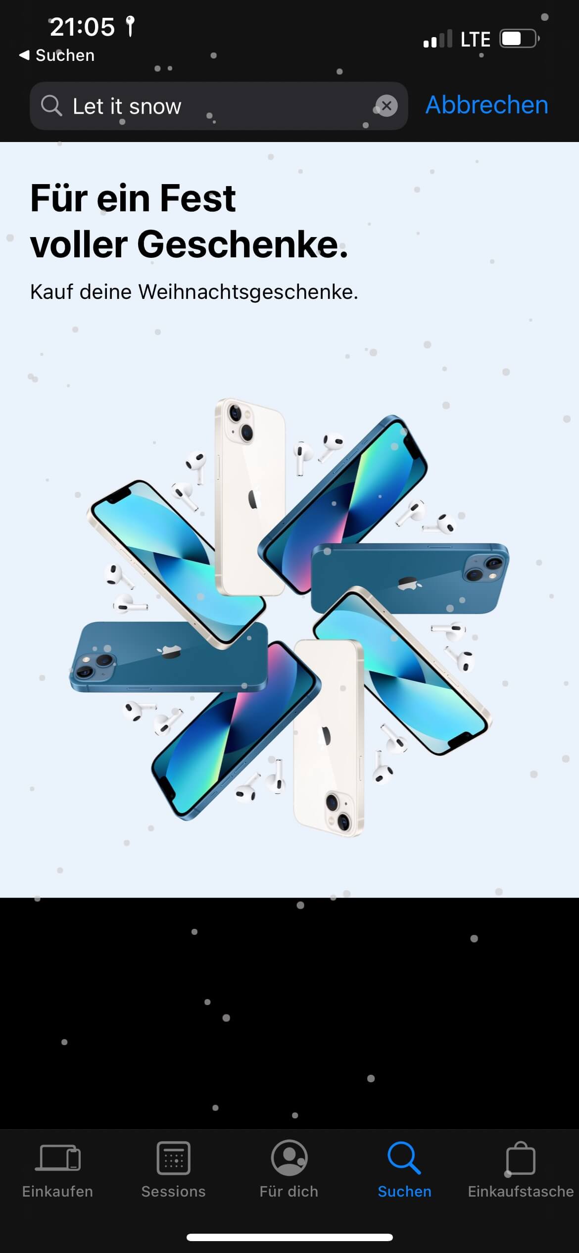 Schnee in der Apple Store-App - Screenshot