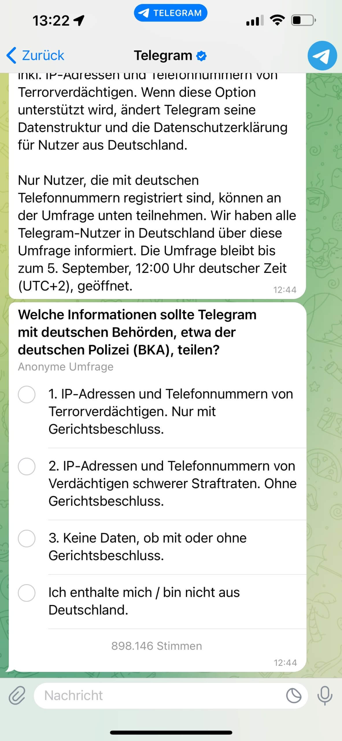 Telegram-Umfrage - Screenshot