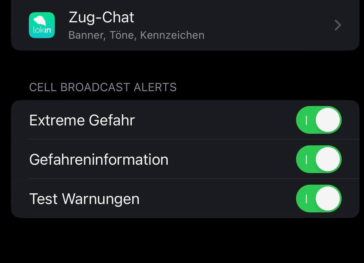 Cell Broadcast am iPhone - Screenshot