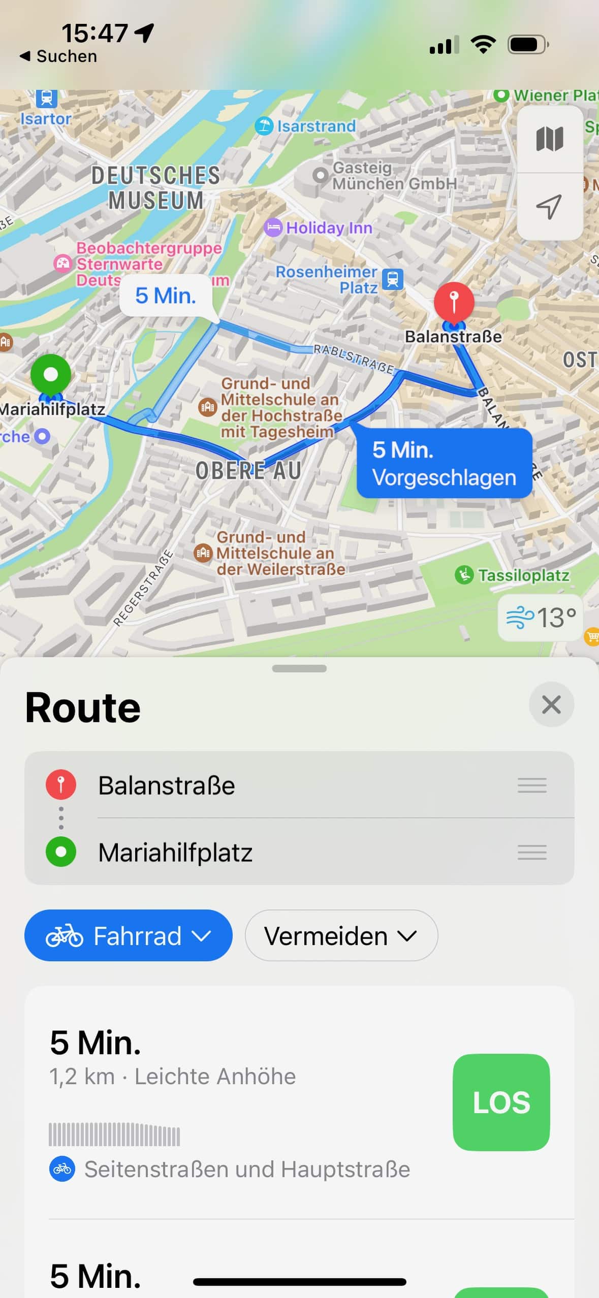 Apple Maps mit Fahrradroute - Screenshot